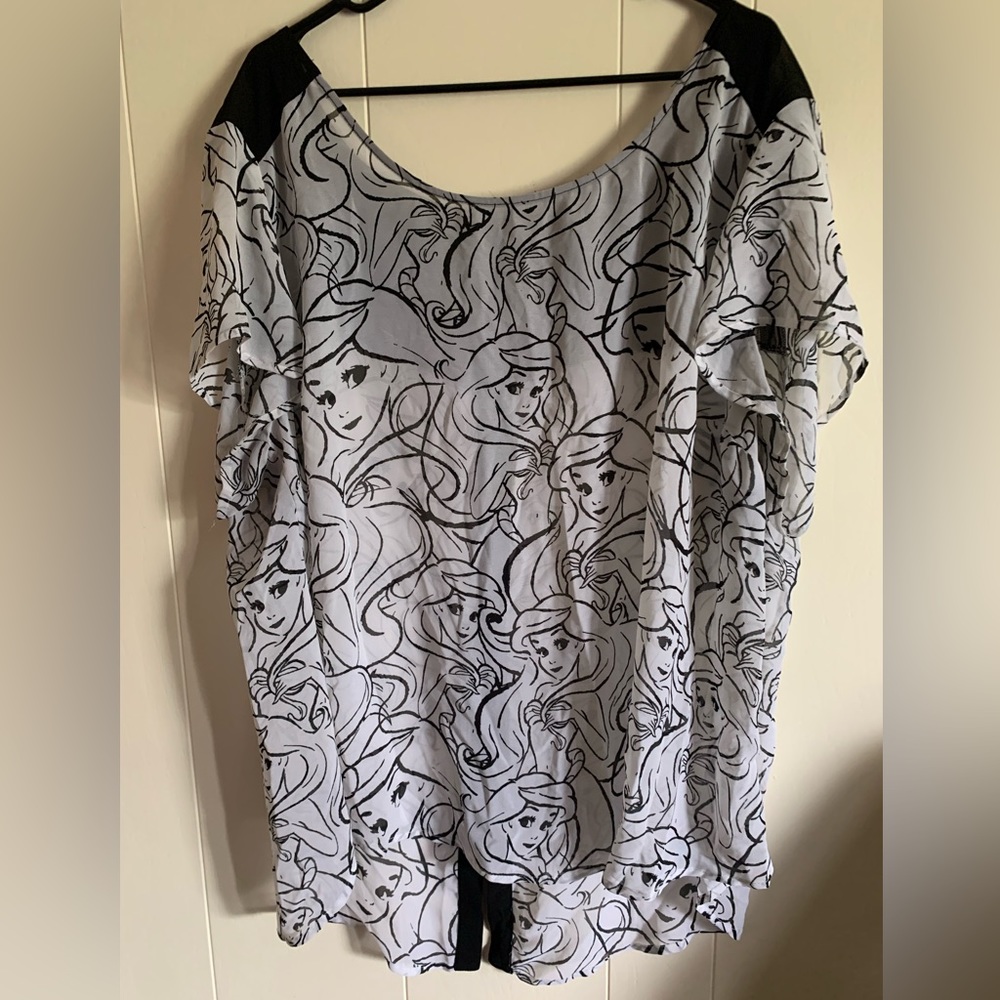 Disney Torrid size 4 Ariel Little Mermaid Black/white sheer blouse